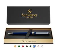 Scriveiner Midnight Blue Ballpoint Pen Coffret Stylo Bille Bleu Nuit Finition Acier Chromé, Rechargeable et Rétractable, Beau Cadeau pour Homme & Femme avec Boîte, Accessoire de Bureau Professionnel