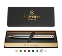 Scriveiner Stylo Bille Coffret Stylo à Bille Argent avec Finition Plaqué or véritable, Rechargeable et Rétractable, Beau Cadeau pour Homme & Femme avec Boîte, Accessoire de Bureau Professionnel