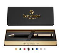 Scriveiner Stylo Bille Coffret Stylo à Bille Noir Laqué Finition Plaqué or véritable, Rechargeable et Rétractable, Beau Cadeau pour Homme & Femme avec Boîte, Accessoire de Bureau Professionnel