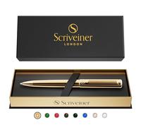 Scriveiner Stylo Bille Coffret Stylo à Bille Or Finition Plaqué or véritable, Rechargeable et Rétractable, Beau Cadeau pour Homme & Femme avec Boîte, Accessoire de Bureau Professionnel