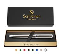 Scriveiner Stylo Bille en Acier Inoxydable - Superbe stylo de luxe avec finition en acier inoxydable, recharge noire Schmidt, meilleur coffret cadeau pour homme et femme, professionnel, direction