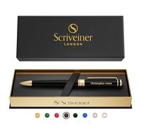 Scriveiner Stylo bille noir personnalisé Stylo de luxe exceptionnel, laque noire intense, recharge en encre Schmidt, cadeau gravé idéal pour hommes et femmes, gravure personnalisée du nom.