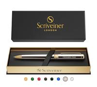 Scriveiner Stylo bille personnalisé en chrome argenté - Stylo de luxe exceptionnel, recharge en encre Schmidt, meilleur cadeau gravé pour hommes et femmes, gravure personnalisée du nom.