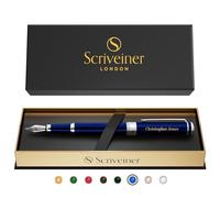 Scriveiner Stylo Bleu Nuit personnalisé - Stylo de luxe laqué bleu, finition chrome, plume Schmidt (M), meilleur cadeau gravé pour hommes et femmes, gravure du nom