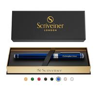 Scriveiner Stylo Bleu Nuit Personnalisé - Stylo de Luxe Laqué Bleu, Finition Chrome, Recharge Schmidt, Cadeau Stylé Gravé pour Hommes et Femmes, Gravure de Nom Personnalisée