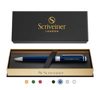 Scriveiner Stylo Bleu Nuit Personnalisé - Stylo de luxe laqué bleu, finition chrome, recharge Schmidt, meilleur cadeau gravé pour hommes et femmes, gravure personnalisée du nom.