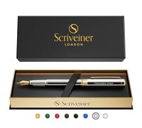 Scriveiner Stylo Chrome Argent personnalisé - Stylo de luxe avec Plaqué or véritable, plume Schmidt (M), meilleur cadeau gravé pour hommes et femmes, gravure personnalisée du nom.