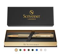 Scriveiner Stylo Gold Personnalisé - Stylo de Luxe Plaqué or véritable, Recharge Schmidt, Cadeau Stylé Gravé pour Hommes et Femmes, Gravure de Nom Personnalisée