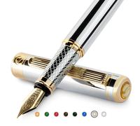 Scriveiner Stylo Plume Chrome Argent - Superbe Stylo avec Finition Plaqué Or Véritable, Plume Schmidt (extra fine), Coffret Idéal pour Homme et Femme, Professionnel, Directeur, Bureau