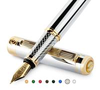 Scriveiner Stylo Plume Chrome Argent - Superbe Stylo avec Finition Plaqué or véritable, Plume Schmidt (Large), Coffret Idéal pour Homme et Femme, Professionnel, Directeur, Bureau, Beau Stylo