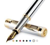 Scriveiner Stylo Plume Chrome Argent - Superbe Stylo avec Finition Plaqué or véritable, Plume Schmidt (Moyenne), Coffret Idéal pour Homme et Femme, Professionnel, Directeur, Bureau, Beau