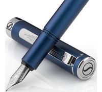 Scriveiner Stylo Plume de Luxe EDC (fin), Superbe stylo de poche avec finition bleu mat, Plume allemande Schmidt, Convertisseur, Coffret cadeau stylo d'écriture homme et femme, plume de bureau
