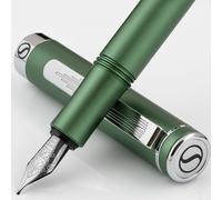 Scriveiner Stylo Plume de Luxe EDC (fin), Superbe stylo de poche avec finition vert mat, Plume allemande Schmidt, Convertisseur, Coffret cadeau stylo d'écriture homme et femme, plume de bureau