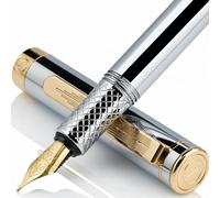 Scriveiner Stylo Plume de Luxe EDC (moyen), Stylo de poche finition Plaqué or véritable, Plume dorée Schmidt, Convertisseur, Coffret cadeau stylo d'écriture homme et femme, Stylo plume de bureau