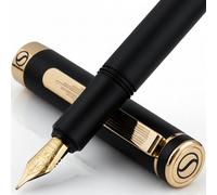 Scriveiner Stylo Plume de Luxe EDC (moyen), Stylo de poche noir, Finition Plaqué or véritable, Plume dorée Schmidt, Convertisseur, Coffret cadeau écriture homme et femme, plume de bureau