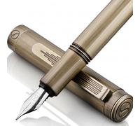 Scriveiner Stylo Plume de Luxe EDC (Moyen), Superbe stylo de poche en laiton, Finition brossée à la main, Convertisseur, Plume allemande Schmidt, Coffret cadeau homme et femme, Joli stylo design