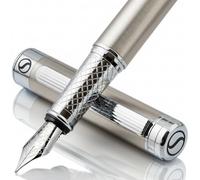 Scriveiner Stylo Plume en Acier Inoxydable - Superbe stylo de luxe avec finition en acier, plume acier Schmidt (fine), meilleur coffret cadeau pour homme et femme, professionnel, bureau, beaux