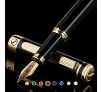 Scriveiner Stylo Plume Laque Noire - Stylo avec Finition Plaqué or véritable, Plume Schmidt (extra fine), Idéal pour Homme et Femme, Professionnel, Directeur, Bureau, Beau Stylo