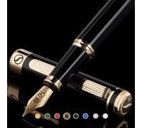 Scriveiner Stylo Plume Laque Noire - Stylo avec Finition Plaqué or véritable, Plume Schmidt (fine), Idéal pour Homme et Femme, Professionnel, Directeur, Bureau, Beau Stylo