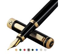 Scriveiner Stylo Plume Laque Noire - Stylo avec Finition Plaqué or véritable, Plume Schmidt (Moyenne), Idéal pour Homme et Femme, Professionnel, Directeur, Bureau