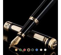 Scriveiner Stylo Plume Laque Noire - Superbe Stylo avec Finition Plaqué or véritable, Plume Schmidt (Large), Coffret Idéal pour Homme et Femme, Professionnel, Directeur, Bureau, Beau Stylo