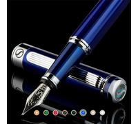 Scriveiner Stylo Plume Midnight Blue - Superbe Stylo avec Finition chromée, Plume Schmidt (Moyenne), Coffret Idéal pour Homme et Femme, Professionnel, Directeur, Bureau, Beau Stylo