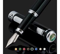 Scriveiner Stylo Plume Noir Vert - Magnifique Stylo de Luxe, Finition Chromée, Plume (Fine), Ensemble de Stylos Cadeaux pour Homme et Femme, Professionnel, Bureau, Beaux Stylos