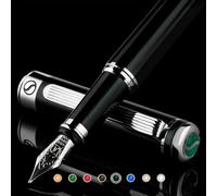 Scriveiner Stylo Plume Noir Vert - Magnifique Stylo de Luxe, Finition Chromée, Plume (Moyenne), Ensemble de Stylos Cadeaux pour Homme et Femme, Professionnel, Bureau, Beaux Stylos