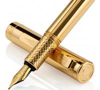 Scriveiner Stylo plume plaqué or (moyen), stylo de luxe primé, de poche lourd avec finition Plaqué or véritable, plume Schmidt, meilleur coffret cadeau d'écriture EDC pour homme et femme