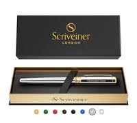 Scriveiner Stylo Roller Chrome Argenté Personnalisé - Luxe, Plaqué or véritable, Recharge Schmidt, Cadeau Gravé pour Hommes et Femmes, Gravure de Nom Personnalisée