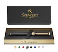Scriveiner Stylo Roller Coffret Stylo Roller Noir Laqué Finition Plaqué or véritable, Rechargeable, Beau Cadeau pour Homme & Femme avec Boîte, Accessoire de Bureau Professionnel