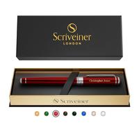 Scriveiner Stylo Rouge Carmin Personnalisé - Stylo de Luxe Laqué Rouge avec Finition Chrome, Recharge Schmidt, Cadeau Stylé Gravé pour Hommes et Femmes, Gravure de Nom Personnalisée