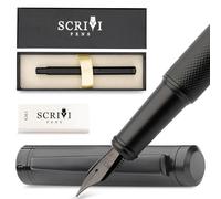 SCRIVI PENS Coffret De Stylos Plume De Luxe - [Noir] Stylos Plume Pour L'écriture - Plume Extra Fine, Convertisseur D'encre Rechargeable, 5 Cartouches D'encre, Coffret Cadeau - Calligraphie Élégante