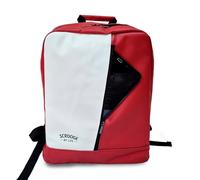 SCROOGE by life Sac à dos imperméable pour ordinateur portable 33 x 44 x 11 cm - Sac à dos de voyage avec fermetures éclair de sécurité et matériau PVC régénéré - Sac à dos rouge et blanc résistant