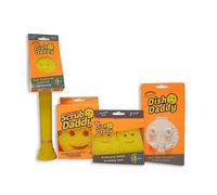 Scrub Daddy Dish Daddy Brosse Vaisselle avec Reservoir, 2 Têtes de Rechange, Eponge Vaisselle Grattante FlexTexture et Adaptateur, Manche Intégré avec Distributeur Liquide, Brosse Eponge - Jaune