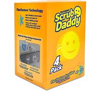 Scrub Daddy Original Éponge à Récurer Smiley Anti Rayure, Eponges Lavables Reutilisables Antibactériennes Flextexture, Eponge Vaisselle pour Menage, Cuisine et Salle de Bain, Jaune, Lot de 4
