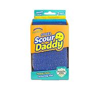 Scrub Daddy Scour Daddy Steel Lot de 2 tampons à récurer en acier inoxydable pour vaisselle, casseroles, poêles et grill, à récurer pour cuisine et salle de bain, doux dans l'eau chaude, ferme en