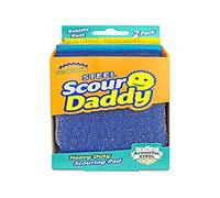 Scrub Daddy Scour Daddy Steel Lot de 2 tampons à récurer en Acier Inoxydable pour Vaisselle, casseroles, poêles et Grill, à récurer pour Cuisine et Salle de Bain, Doux dans l'eau Chaude, Ferme en