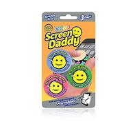 Scrub Daddy, Screen Daddy Lot de 3 tampons de nettoyage en microfibre multi-usages pour écrans électroniques avec rangement pratique, anti-rayures, sans traces, réutilisables et lavables