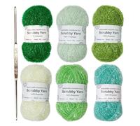 Scrubby Lot de 6 brins de fil à paillettes pour crochet, couleurs assorties, assortiment de fils à crocheting Yarn For Dishcloths - Laine scintillante - Fils à tricoter à paillettes pour tricot de