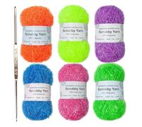 Scrubby Yarn - Thick Polyester Cleaning Crochet Yarn | Gentle Sturdy Dishcloth Sponge Ýarn Beige Dazzles Green Colors Scrubby Ÿarn, 50g Rolls 6pcs Set With Hook For Durable Home Kitchen Scrub