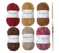 Scrubby Yarn - Thick Polyester Cleaning Crochet Yarn | Gentle Sturdy Dishcloth Sponge Ýarn Beige Dazzles Green Colors Scrubby Ÿarn, 50g Rolls 6pcs Set With Hook For Durable Home Kitchen Scrub