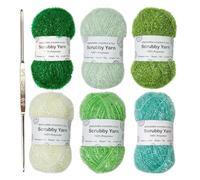Scrubby Yarn - Thick Polyester Cleaning Crochet Yarn | Gentle Sturdy Dishcloth Sponge Ýarn Beige Dazzles Green Colors Scrubby Ÿarn, 50g Rolls 6pcs Set With Hook For Durable Home Kitchen Scrub