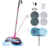 ScrubWiz Balai électrique sans fil, balai rotatif électrique avec pulvérisateur d'eau, puissant nettoyeur de sol, nettoyage et épilation super silencieux, blanc moyen