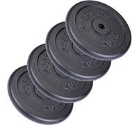 ScSPORTS® Jeu de Disques d'Haltères - Plaques de 20/25/30 kg, Ø 30/31 mm, en Fonte, Noir - Set de Poids d'Haltères, Disques de Fitness, Haltères Longs, Musculation (80 KG (4 x 20 kg))