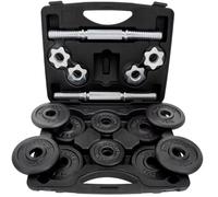 ScSPORTS® Jeu d'Haltères Courts - 15 kg, Barres, 12 Plaques, Chromée, avec Mallette - Set d'Haltères avec Transport, Musculation