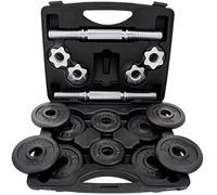 SCSPORTS® Set d’Haltères Courts 15 kg, 2 Barres, Fonte, Avec Mallette