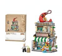 SCTCACR LOZ Mini Street View Bloc de Construction Stand de Nourriture de Style Chinois Magasin d'alimentation de Hong Kong pour Les Enfants Maison Cadeau Brick Home Decor (1292-with Box)