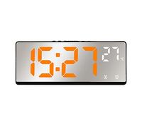 Sctecoau ContrôLe Vocal Miroir RéVeil TempéRature NuméRique Double Alarme Snooze Bureau Table Horloge Mode Nuit 12/24H (Orange)