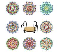 Sctecoau Ensemble de 8 sous-Verres de Peinture Diamantée avec Motif Mandala, Comprenant Un Support. Kit de Peinture Diamantée à Faire Soi-Même pour Adultes.